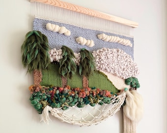 XL Woven Landscape Tapestry: Modern Fiber Art Wall Hanging