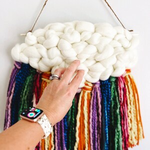 Woven Wall Hanging, Rainbow Cloud Fiber Art, Colorful Boho Decor, Unique Housewarming Gift image 2