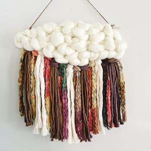 Woven Wall Hanging, Vibrant Cloud Textile Art, Whimsical Wall Accent, Perfect Baby Gift Harvest Cloud B