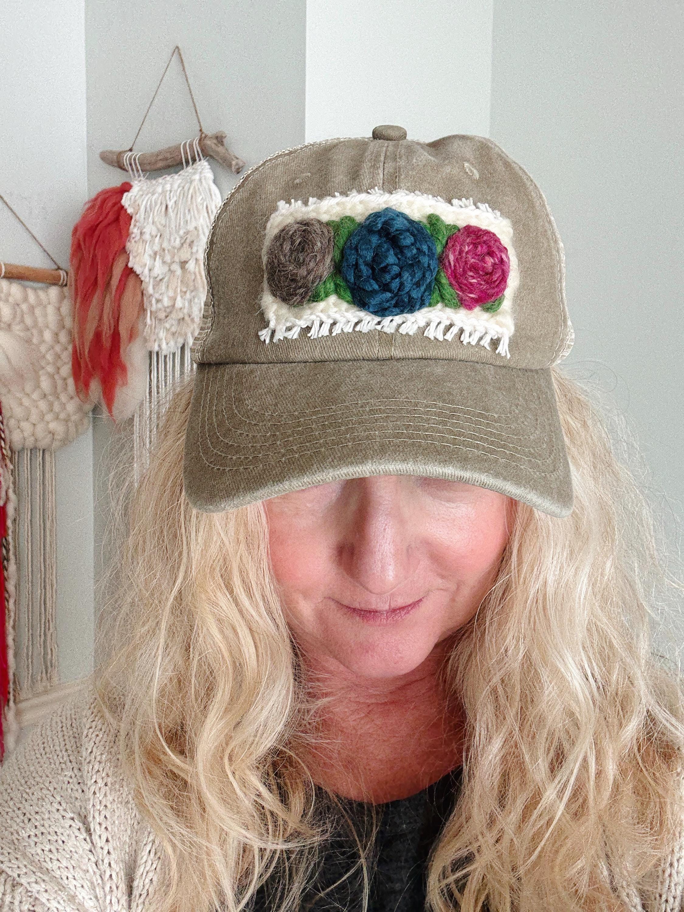 Hand painted denim floral ball cap boho botanical trucker hat Bloom Wildflower Dad Hat – Alpinecho main image 3