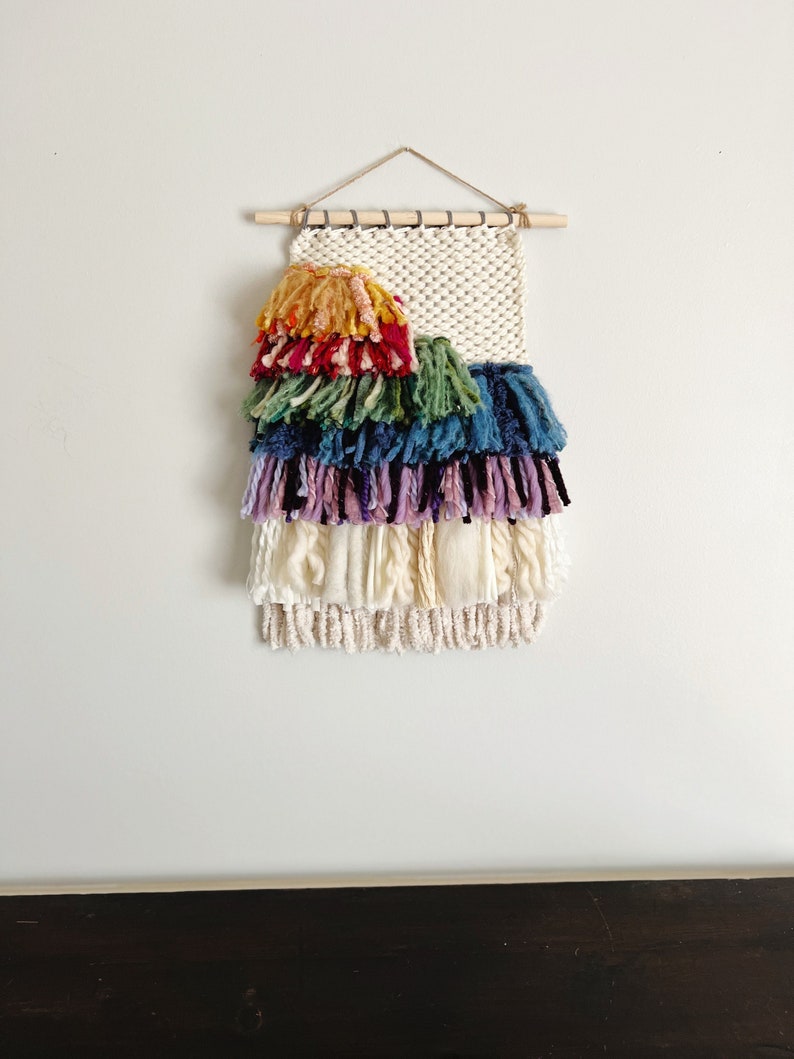 Vibrant Woven Wall Hanging, Rainbow Fiber Artwork, Boho Chic Wall Weaving, Ideal Gift for Art Lovers image 1