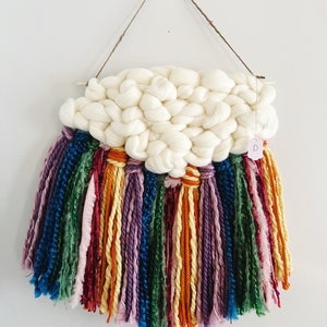 Woven Wall Hanging, Rainbow Cloud Fiber Art, Colorful Boho Decor, Unique Housewarming Gift image 7