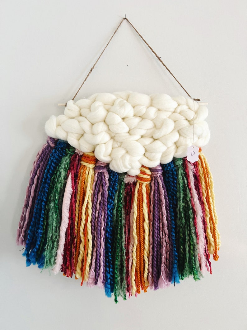 Woven Wall Hanging, Rainbow Cloud Fiber Art, Colorful Boho Decor, Unique Housewarming Gift Rainbow Cloud D