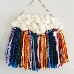 Woven Wall Hanging, Rainbow Cloud Fiber Art, Colorful Boho Decor, Unique Housewarming Gift Rainbow Cloud A