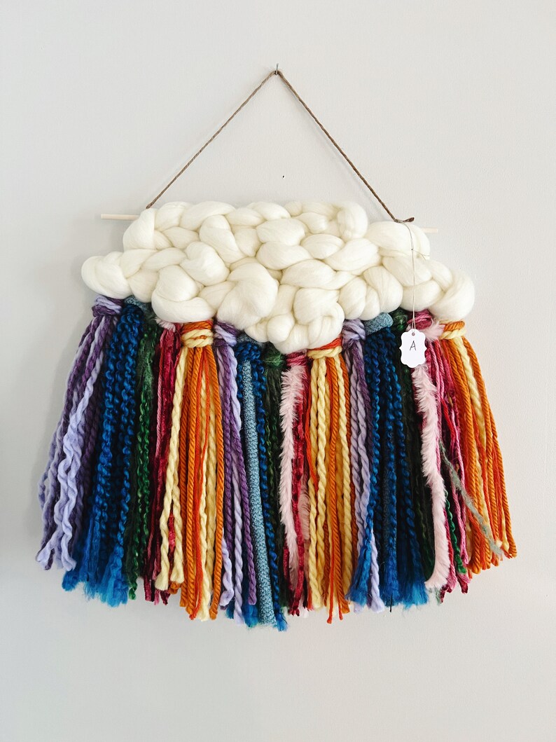 Woven Wall Hanging, Rainbow Cloud Fiber Art, Colorful Boho Decor, Unique Housewarming Gift Rainbow Cloud A