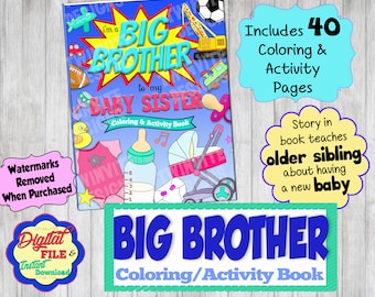Big Brother to my Baby Sister Coloring and Activity Book, Becoming a Big Brother Gift, Sibling Activity, Digital Printable, Instant Download