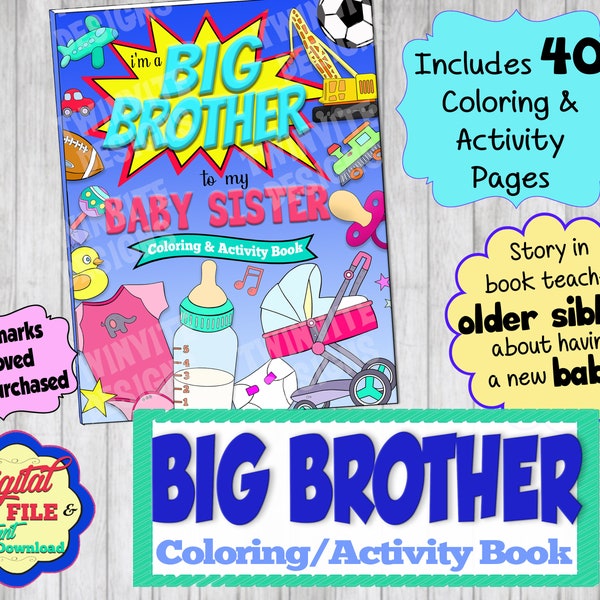 Big Brother to my Baby Sister Coloring and Activity Book, Becoming a Big Brother Gift, Sibling Activity, Digital Printable, Instant Download