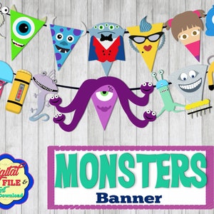 Monsters Party Banner, Inc Garland Banner, Monster Birthday, Boo, Decoration, Sully, Scare Floor, Digital, Printable, Instant Download PDF
