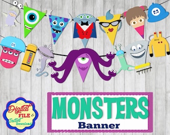 Monsters Party Banner, Inc Garland Banner, Monster Birthday, Boo, Decoration, Sully, Scare Floor, Digital, Printable, Instant Download PDF
