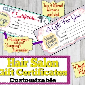 Hair Salon Gift Certificate Customizable, Blank Digital Gift Card with Company Information, Hair Stylist, Printable Gift Voucher Template