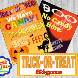 Segni di dolcetto o scherzetto di Halloween, fai sapere ai vicini se stai distribuendo caramelle, stampabile, download immediato PDF