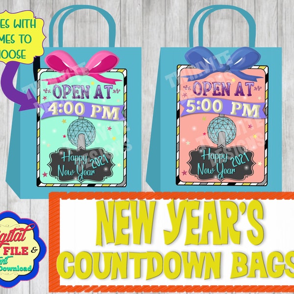 New Years Eve Countdown Bags, Hourly Countdown to 2023 Activity for Kids, Ball Drop Fun, Virtual Celebration NYE, Printable Instant Download