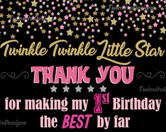 Twinkle Twinkle Little Star verjaardag dank u / tweeling of broers en zussen / Party / printbaar digitaal bestand Twinkle