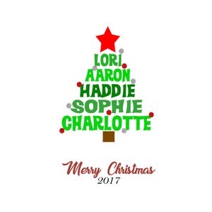 Family Name Christmas Tree / Put Your Family&#39;s Name on Christmas Tree / Personalized Christmas Tree / Custom Names Tree Shape / Digital File