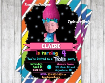 Trolls-Geburtstagseinladung / Zwillinge oder Geschwister / Trolls-Party / druckbare digitale Datei