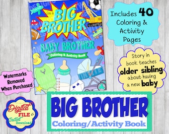 Big Brother to my Baby Brother Coloring and Activity Book, Becoming a Big Brother Gift, How to Be a Sibling Activity, Printable Instant