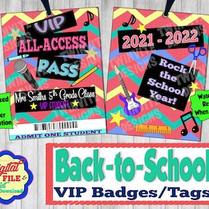 Back to School VIP-Abzeichen, Rock Star Student All Access Pass Tag, Brief an die Klasse, Schuljahr 2021-2022, digital, druckbar, individuelles PDF