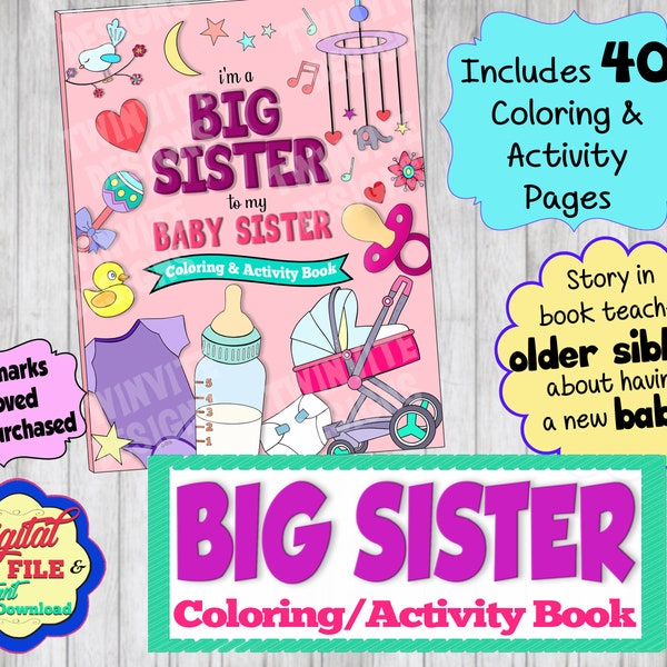 Big Sister Coloring & Activity Book, New Big Sister Gift, Big Sis and Baby Sister, How to Be a Sibling Activity, Printable, Instant Download