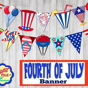 Fourth of July Banner, Independence Day, American, USA, Patriotic, Red White and Blue, Summer, Digital, Printable, Instant Download PDF