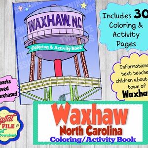 Waxhaw North Carolina Coloring and Activity Book, Moving to NC Gift for Kids Activity, Charlotte, Digital, Printable, Instant Download PDF
