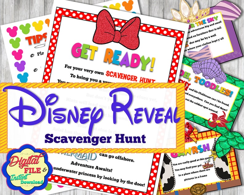 Disney Scavenger Hunt Vacation Reveal Treasure Hunt Clues