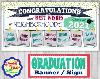 Graduation Banner, Neighborhood Town Sign Honoring Seniors, Congratulations Class of 2021, High School College Graduates, HOA, Digital File