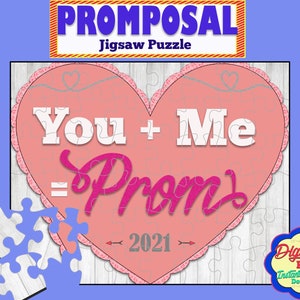 Promposal Jigsaw Puzzle, Reveal Will You Go To Prom?, 2021 Heart, Question, Surprise Puzzle Game, 48-Pieces, Printable, Instant Download PDF