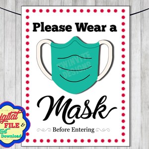 Mask Sign, Please Wear a Mask Before Entering, Masks Required, Digital, Printable, Instant Download PDF