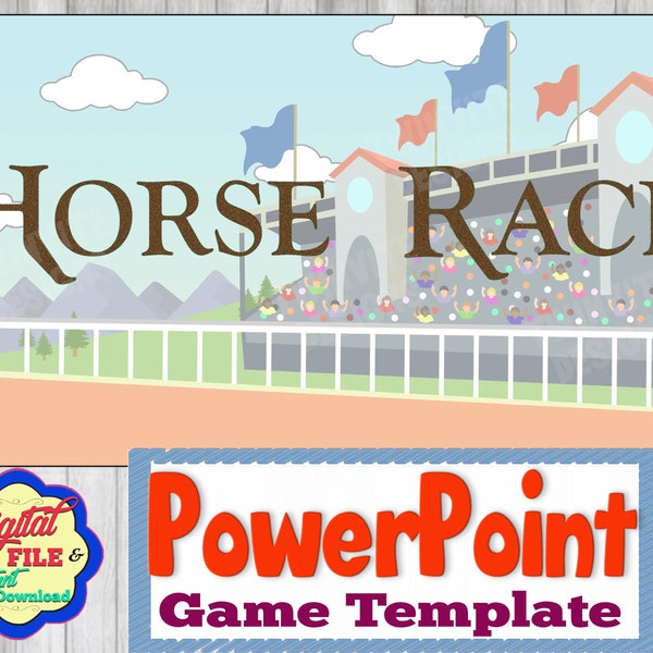 Modèle de jeu PowerPoint Horse Race / Jeu interactif / École à la maison / Amusant / Apprentissage virtuel / Derby / Numérique / Téléchargement instantané