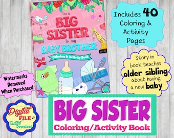 Große Schwester zu meinem Baby-Bruder-Mal- und Aktivitätsbuch, Geschenk für große Schwester, wie man ein Geschwister-Aktivität ist, druckbar, sofortige Dwnld