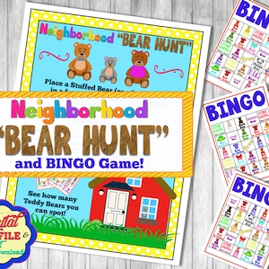 Neighborhood Bear Hunt, Teddy Bear Scavenger Hunt, Bingo Bear Hunt, Stuffed Animals, Community Fun, Printable, Instant Download PDF