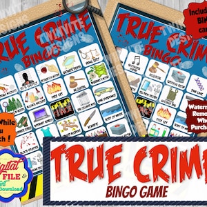 Bingo de Crime Real, Jogo de Atividade de Mistério de Assassinato, 20 Cartas Únicas, Cartões de Visita, Jogue Enquanto Assiste, Caso Arquivado, Homicídio, Imprimível Digital