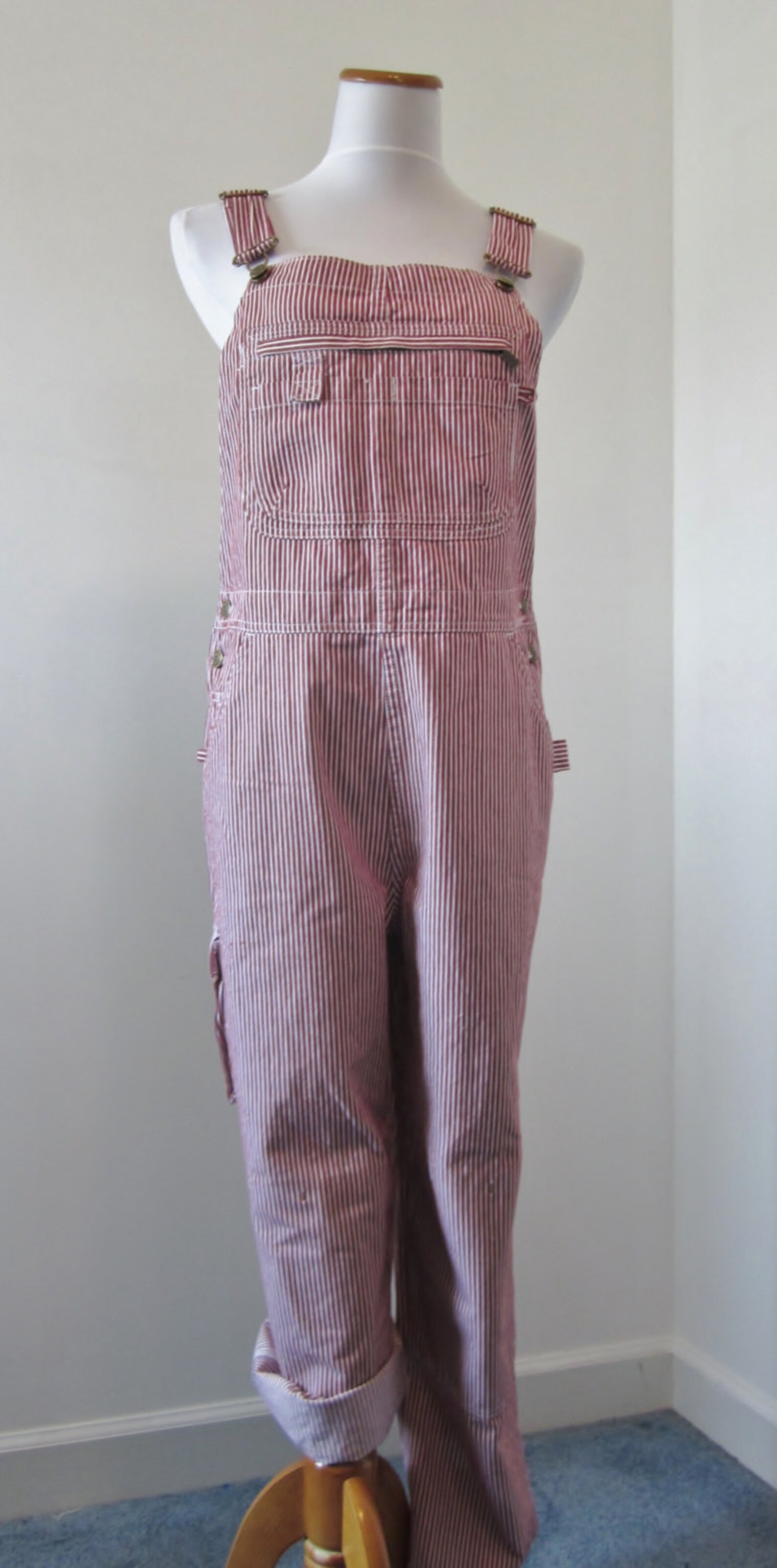 Engineer Striped Overalls Red and White Denim Bib Overalls Etsy