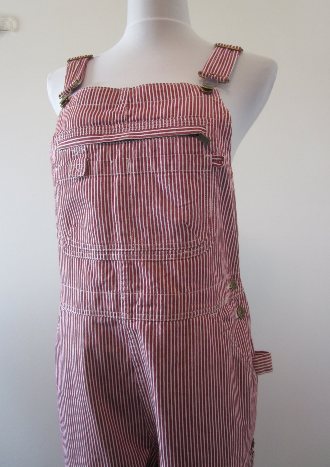 Engineer Striped Overalls Red and White Denim Bib Overalls | Etsy