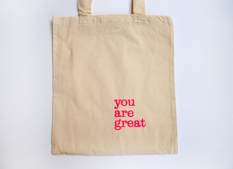 you are great hand-printed bag tote bag pink neon Typo Herr Fuchs image 3