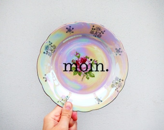 Wall plate moin. typo Vintage Deko plate  Wall deko iridescent/gold edg wall hanging