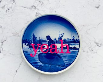 Wall plate yeah typo 8cm Vintage Deko plate  Wall deko  blue Kopenhagen Meerjungfrau wall hanging