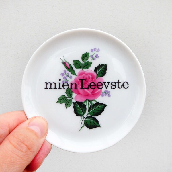 Wandteller mien Leevste 9 cm Vintage Blume Wanddeko Rose Herr Fuchs mini