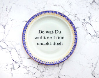 Wall plate Do wat du wullt typo 19 cm Vintage Deko plate  Wall deko blue/gold edg wall hanging