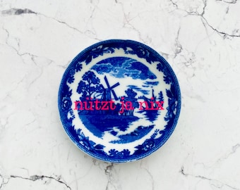 Wall plate nützt ja nix typo neonpink 9 cm mill blue Vintage Deko plate Wall deko wall hanging