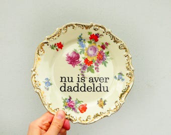 Wall plate daddeldu typo 19 cm Vintage Deko plate  Wall deko flower wall hanging