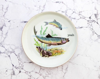 Piatto da parete con pesce tipo sì 18 cm decorazione da parete vintage Mr. Fox living sea gold