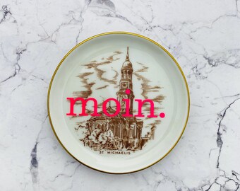 Wall plate moin. typo neonpink 10 cm Hamburg Vintage Deko plate Wall deko wall hanging