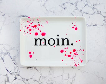 Wall plate moin.typo 16 cm Vintage Deko plate dots neonpink Wall deko gold wall hanging