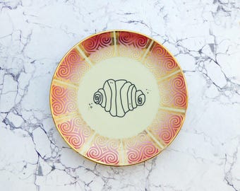Wall plate Franzbrötchen 19cm typo Vintage Deko plate  Wall deko pink gold edg wall hanging