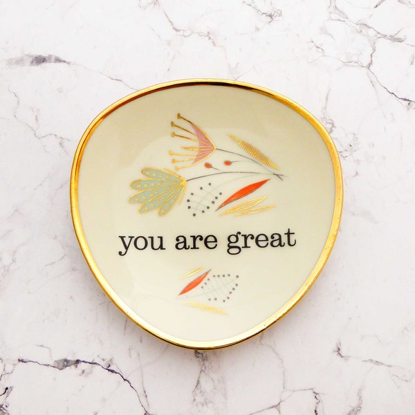 Plaque murale you are great 11 cm intérieur vintage fleur vivante rose/menthe/or Mr Fox mini pois