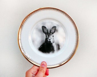 Wall plate rabbit bunny 19 cm Vintage Interior Wall deko gold wall hanging