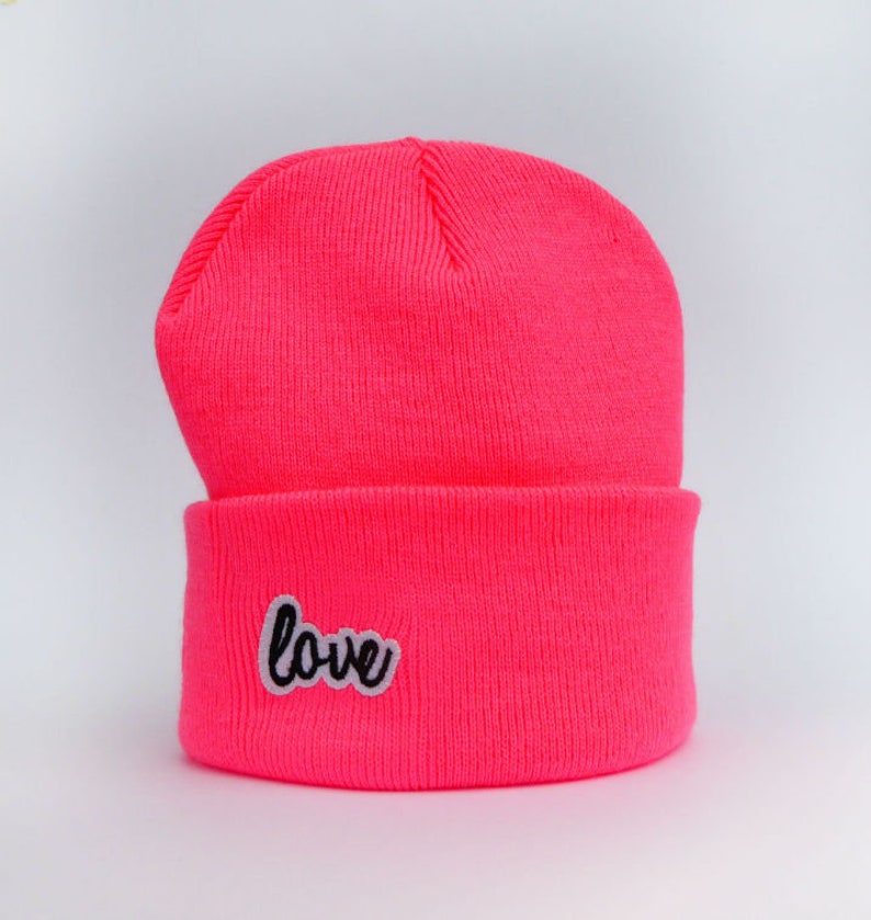 Cap Beanie neon pink love Herr Fuchs Patch image 3