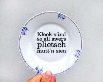 Wall plate plietsch typo  15cm Vintage Deko plate  Wall deko blue/gold edg wall hanging