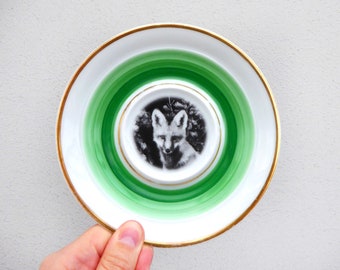 Wall plate fox 14 cm Vintage Interior Wall deko green gold wall hanging